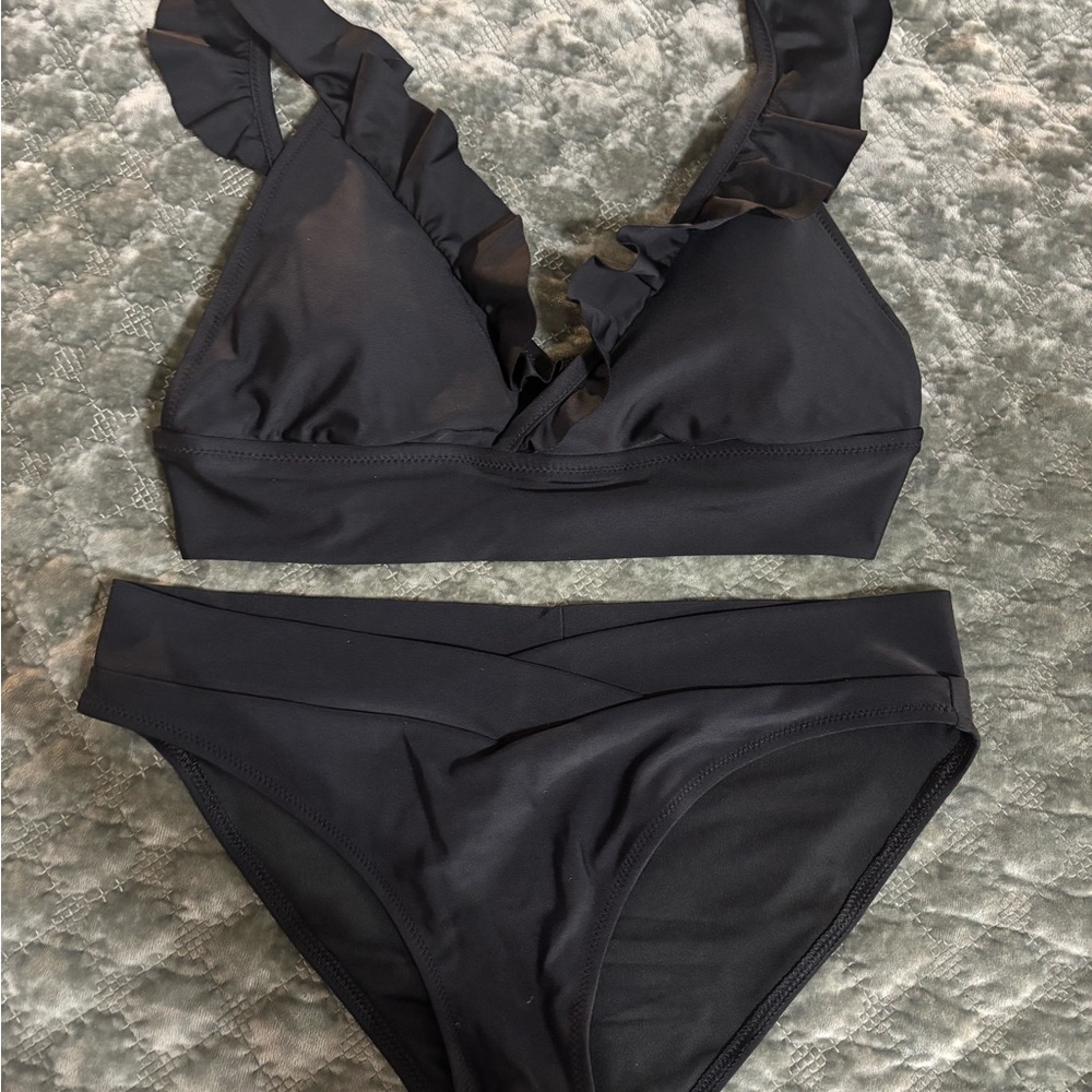 Aerie Black Ruffle Bikini Set